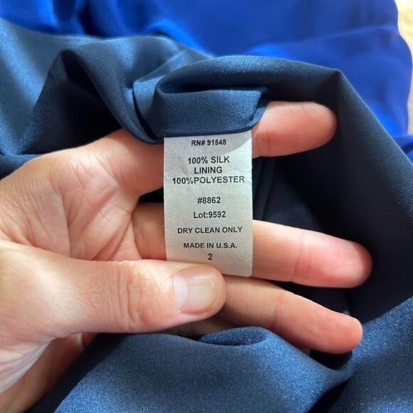 Liquid New York‎ 2 Royal Blue Slip Dress Gathered Silk - Picture 5 of 10